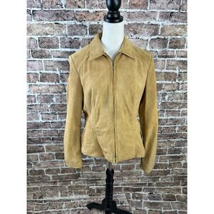 GEORGE by Mark Eisen Ladies Genuine Leather Jacket‎ Saddle Tan Zip Front L 12 14